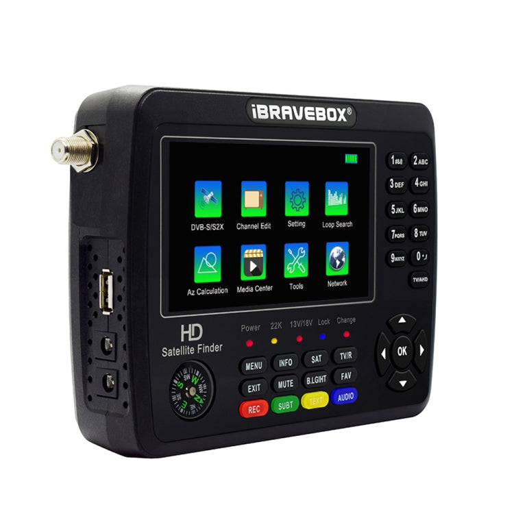 iBRAVEBOX V10 Finder Max+ Pantalla de 4,3 pulgadas Medidor digital de satélite Buscador de señal, compatible con DVB-S/S2/S2X AHD, EU Plug, US Plug, UK Plug, AU Plug