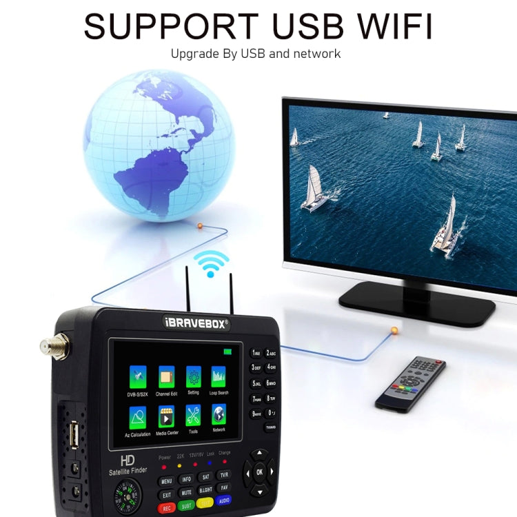 iBRAVEBOX V10 Finder Max+ Pantalla de 4,3 pulgadas Medidor digital de satélite Buscador de señal, compatible con DVB-S/S2/S2X AHD, EU Plug, US Plug, UK Plug, AU Plug