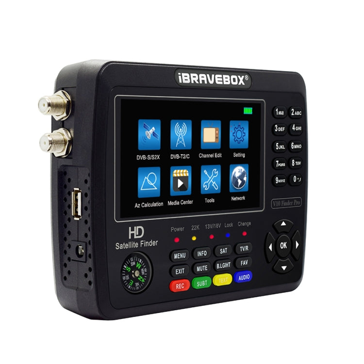 iBRAVEBOX V10 Finder Pro Buscador de señal de medidor de satélite digital con pantalla de 4,3 pulgadas, compatible con DVB-S/S2/S2X/T/T2/C, EU Plug, US Plug, UK Plug, AU Plug