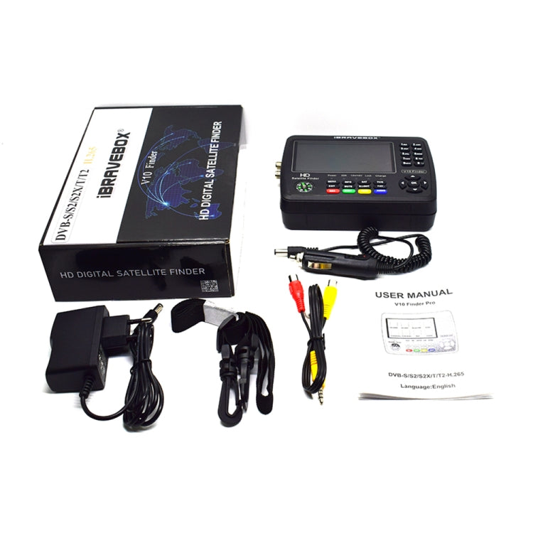 iBRAVEBOX V10 Finder Pro Buscador de señal de medidor de satélite digital con pantalla de 4,3 pulgadas, compatible con DVB-S/S2/S2X/T/T2/C, EU Plug, US Plug, UK Plug, AU Plug
