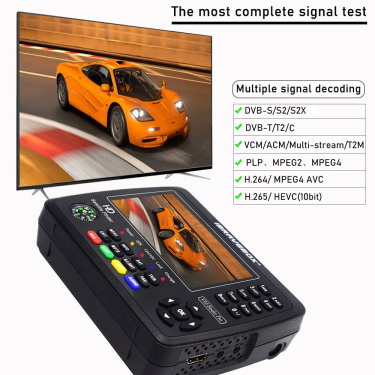 iBRAVEBOX V10 Finder Pro Buscador de señal de medidor de satélite digital con pantalla de 4,3 pulgadas, compatible con DVB-S/S2/S2X/T/T2/C, EU Plug, US Plug, UK Plug, AU Plug