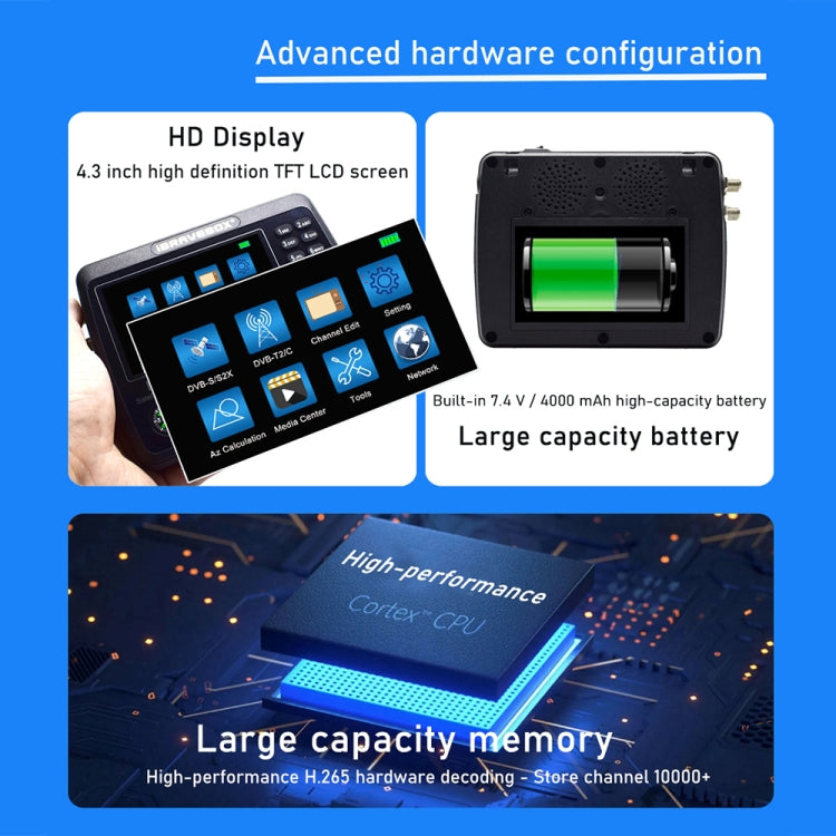 iBRAVEBOX V10 Finder Pro Buscador de señal de medidor de satélite digital con pantalla de 4,3 pulgadas, compatible con DVB-S/S2/S2X/T/T2/C, EU Plug, US Plug, UK Plug, AU Plug