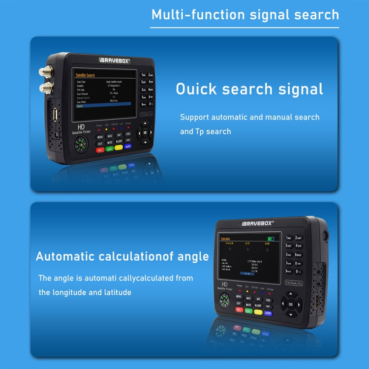 iBRAVEBOX V10 Finder Pro Buscador de señal de medidor de satélite digital con pantalla de 4,3 pulgadas, compatible con DVB-S/S2/S2X/T/T2/C, EU Plug, US Plug, UK Plug, AU Plug