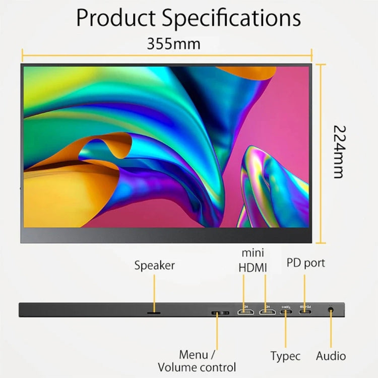 Monitor portátil con pantalla IPS HDR 1080P de 15,6 pulgadas, 15.6 inch 1080P