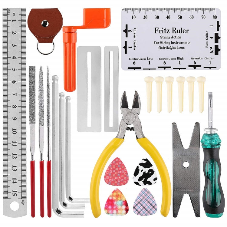 Juego de herramientas de reparación de guitarra, llave de archivo, corte y enrollador de cuerdas, pulido de trastes, Guitar Repair Kit