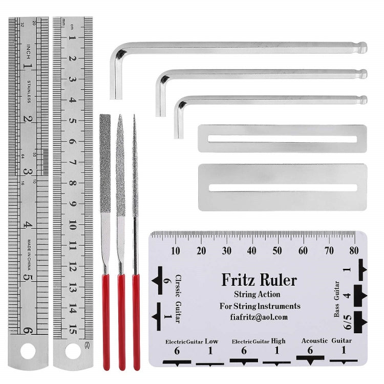 Juego de herramientas de reparación de guitarra, llave de archivo, corte y enrollador de cuerdas, pulido de trastes, Guitar Repair Kit