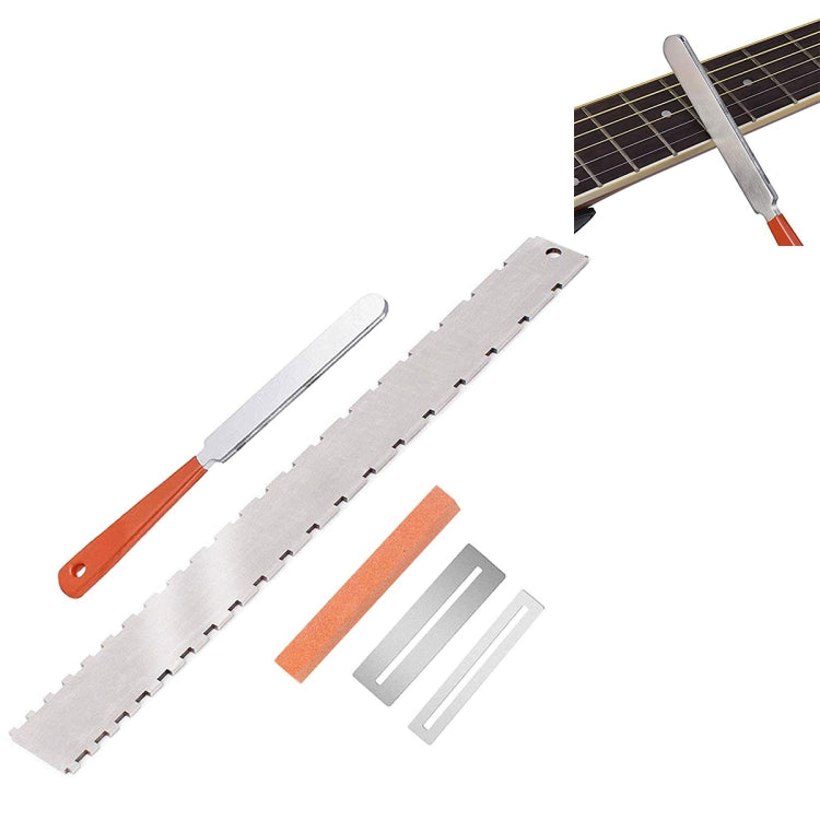 Regla de medición de cuello de guitarra, Lima para afilar guitarra, regla de muesca de cuello, almohadilla de pulido de trastes, Guitar Neck Measuring Ruler