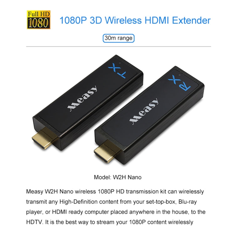 Measy W2H Nano 1080P HDMI 1.4 3D Inalámbrico HDMI Audio Video Transmisor Receptor Extensor, Distancia de transmisión: 30 m,, US Plug, EU Plug, AU Plug, UK Plug