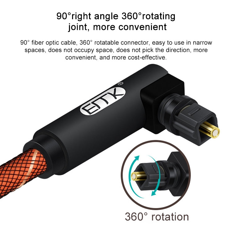 EMK 90 grados giratorio ajustable en ángulo recto 360 grados giratorio Pulg Nylon malla tejida Cable de Audio óptico, 50cm(Orange), 1m(Orange), 1.5m(Orange), 2m(Orange), 3m(Orange), 5m(Orange)