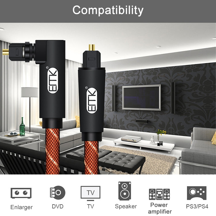 EMK 90 grados giratorio ajustable en ángulo recto 360 grados giratorio Pulg Nylon malla tejida Cable de Audio óptico, 50cm(Orange), 1m(Orange), 1.5m(Orange), 2m(Orange), 3m(Orange), 5m(Orange)