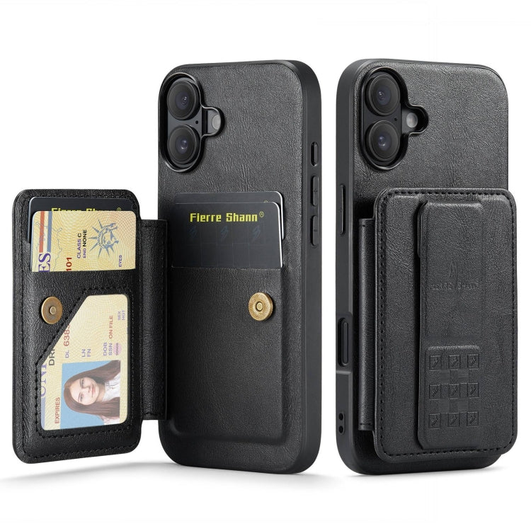 Funda trasera para teléfono con tarjetero de cuero de vaca encerado al óleo de Fierre Shann, For iPhone 16, For iPhone 15 Pro Max, For iPhone 15 Pro, For iPhone 15 Plus, For iPhone 15, For iPhone 14 Plus, For iPhone 14, For iPhone 14 Pro