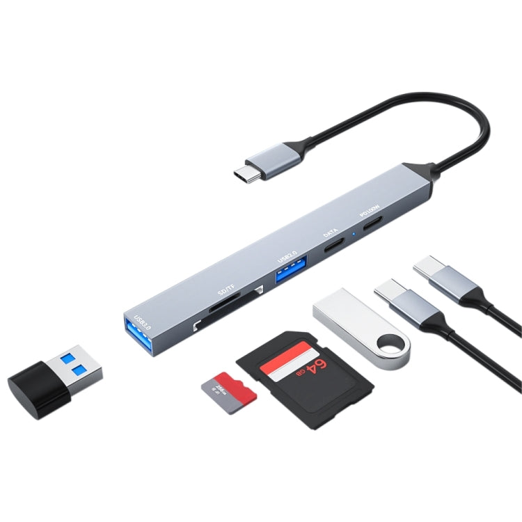 ADS-807 PD100 6 en 1 Tipo-C a PD100W + USB3.0 + USB2.0 + Estación de acoplamiento SD/TF HUB, ADS-807