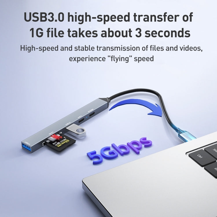 ADS-807 PD100 6 en 1 Tipo-C a PD100W + USB3.0 + USB2.0 + Estación de acoplamiento SD/TF HUB, ADS-807