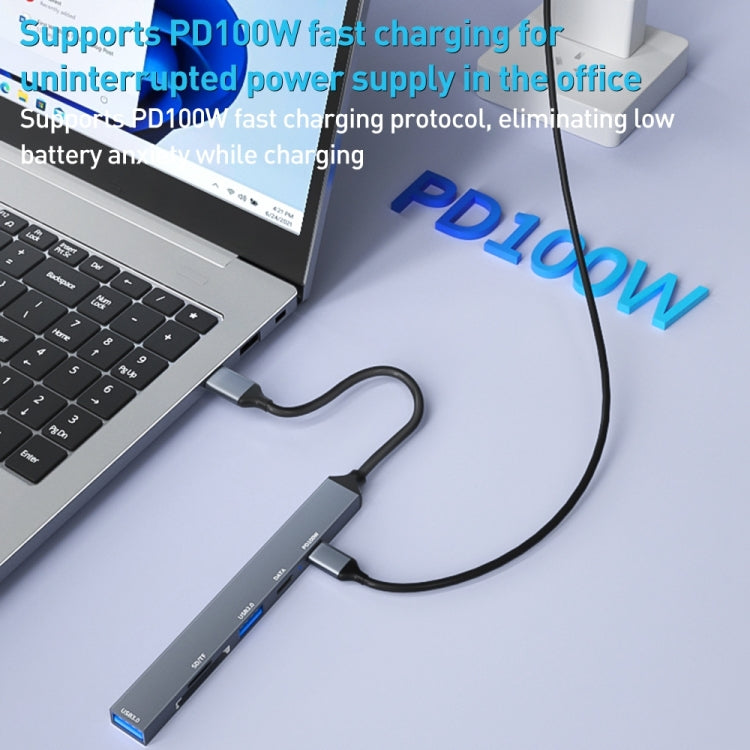 ADS-807 PD100 6 en 1 Tipo-C a PD100W + USB3.0 + USB2.0 + Estación de acoplamiento SD/TF HUB, ADS-807