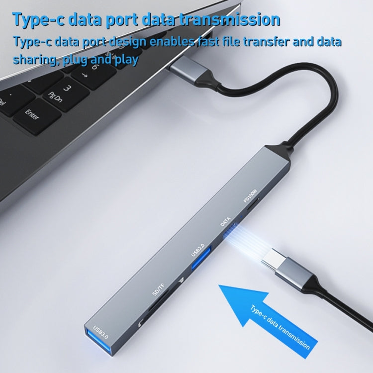 ADS-807 PD100 6 en 1 Tipo-C a PD100W + USB3.0 + USB2.0 + Estación de acoplamiento SD/TF HUB, ADS-807