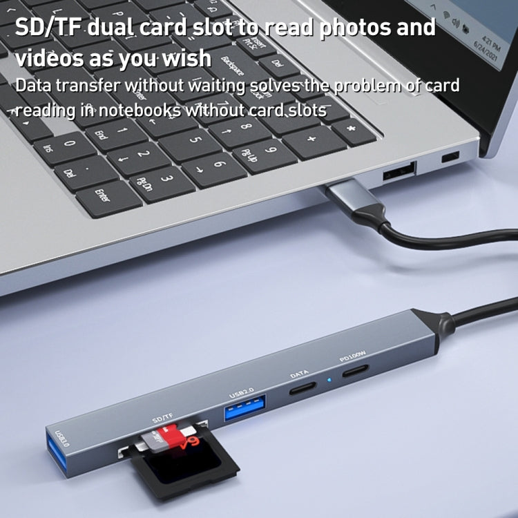 ADS-807 PD100 6 en 1 Tipo-C a PD100W + USB3.0 + USB2.0 + Estación de acoplamiento SD/TF HUB, ADS-807