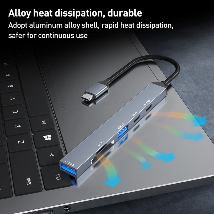 ADS-807 PD100 6 en 1 Tipo-C a PD100W + USB3.0 + USB2.0 + Estación de acoplamiento SD/TF HUB, ADS-807