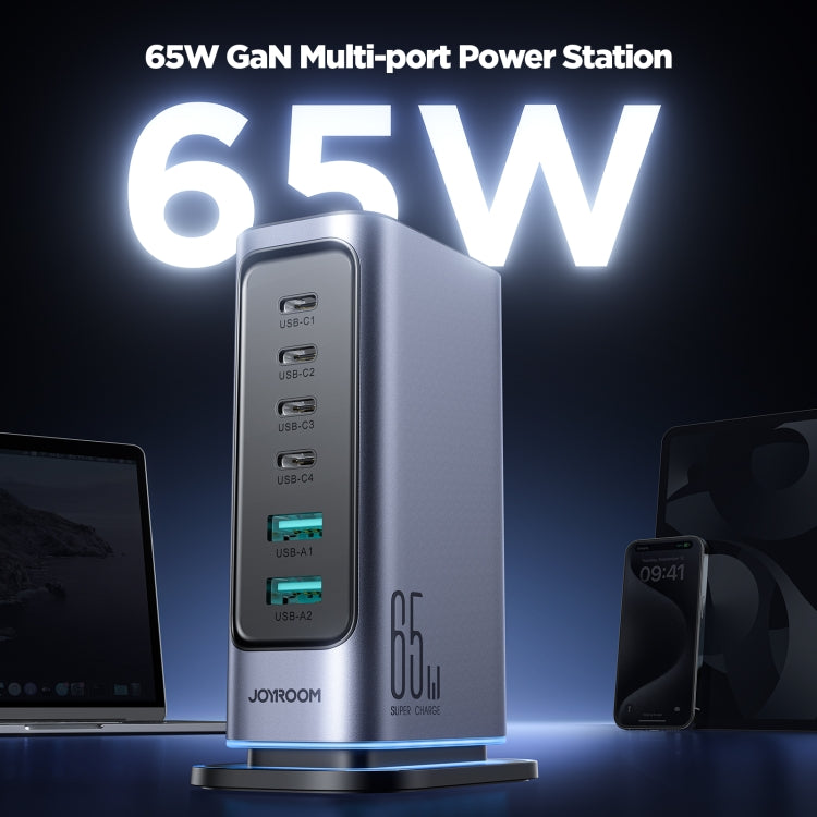 JOYROOM JR-TCM02 Cargador multipuerto 6 en 1 65W GaN 4 USB-C y 2 USB-A, EU Plug, UK Plug