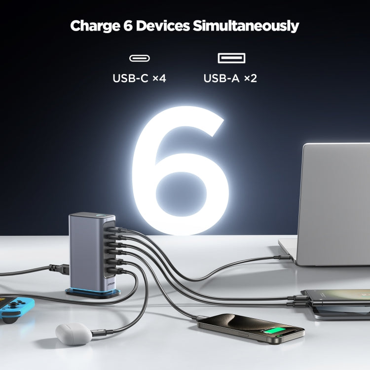 JOYROOM JR-TCM02 Cargador multipuerto 6 en 1 65W GaN 4 USB-C y 2 USB-A, EU Plug, UK Plug