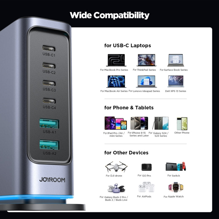 JOYROOM JR-TCM02 Cargador multipuerto 6 en 1 65W GaN 4 USB-C y 2 USB-A, EU Plug, UK Plug