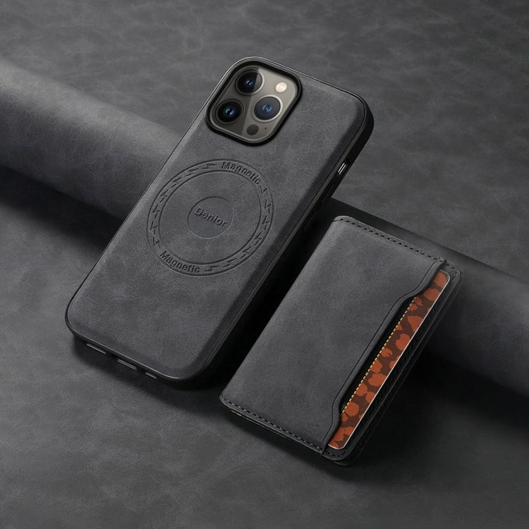 Denior D13 Funda para teléfono con bolsa para tarjetas MagSafe de cuero con textura retro, For iPhone 13 Pro Max, For iPhone 13 Pro, For iPhone 12, For iPhone 12 Pro Max, For iPhone 12 Pro