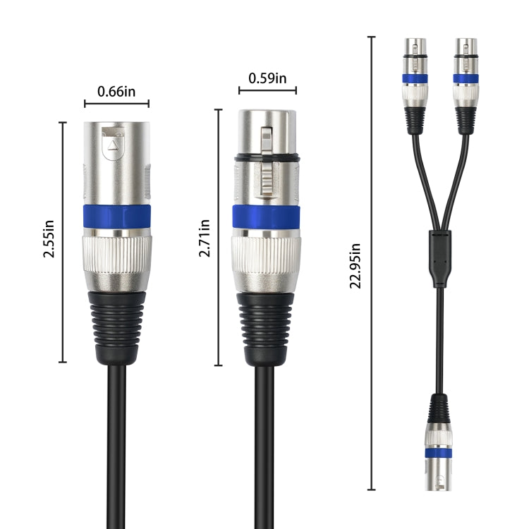 Cable de audio XLR de 3 pines macho a dos hembras 2055YMFF-05, longitud: 50 cm