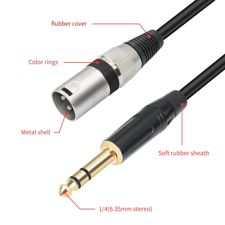 TC145BK55 6,35 mm 1/4 TRS macho a XLR Cable de micrófono macho de 3 pines, 1m, 2m, 3m, 5m, 10m