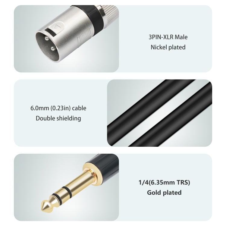 TC145BK55 6,35 mm 1/4 TRS macho a XLR Cable de micrófono macho de 3 pines, 1m, 2m, 3m, 5m, 10m