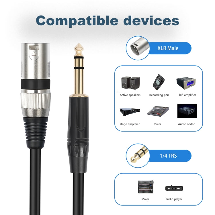 TC145BK55 6,35 mm 1/4 TRS macho a XLR Cable de micrófono macho de 3 pines, 1m, 2m, 3m, 5m, 10m
