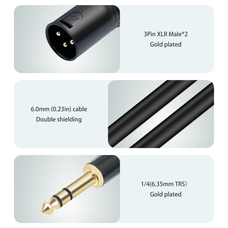 TC145YXK108RE-10 Cable de audio de 6,35 mm 1/4 TRS macho a doble XLR macho, 1m, 2m, 3m