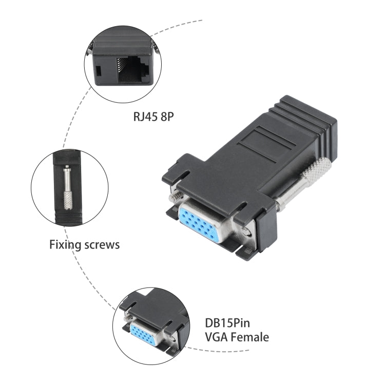 Adaptador DB15 VGA hembra a RJ45 8P hembra, VGA to RJ45 8P