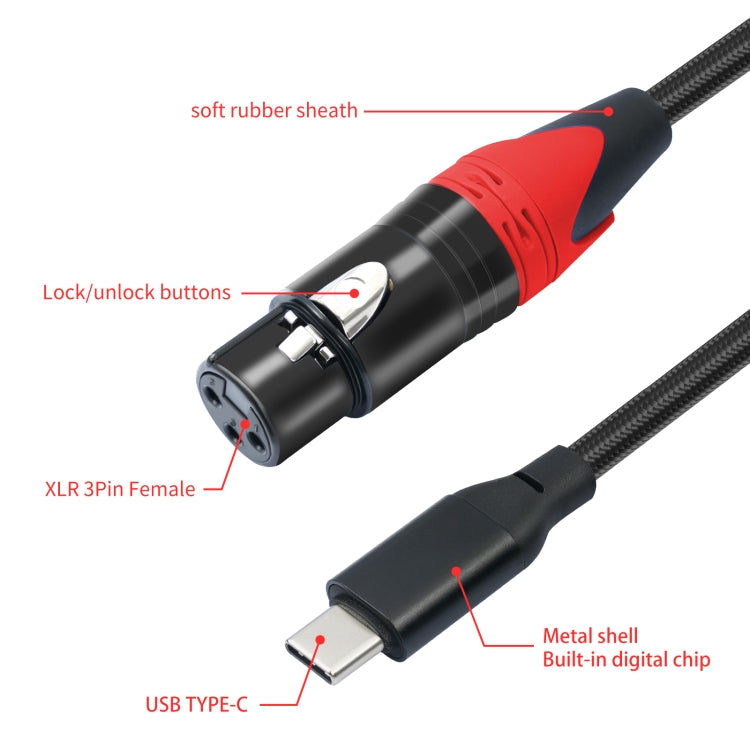 Cable de audio TY03RE tipo C macho a XLR hembra para micrófono dinámico, 1m, 2m, 3m