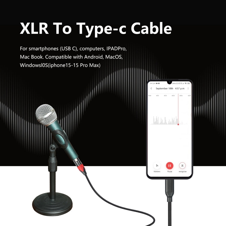 Cable de audio TY03RE tipo C macho a XLR hembra para micrófono dinámico, 1m, 2m, 3m