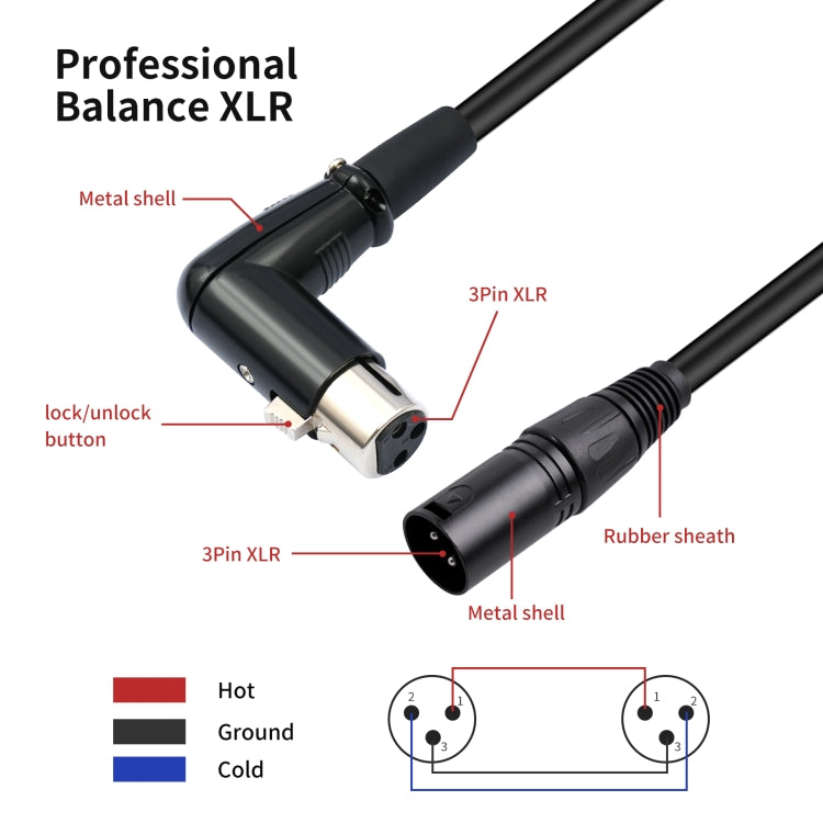 XK041L XLR Cable de audio recto macho a codo hembra de 3 pines, 0.3m, 1m, 2m, 3m, 5m, 10m