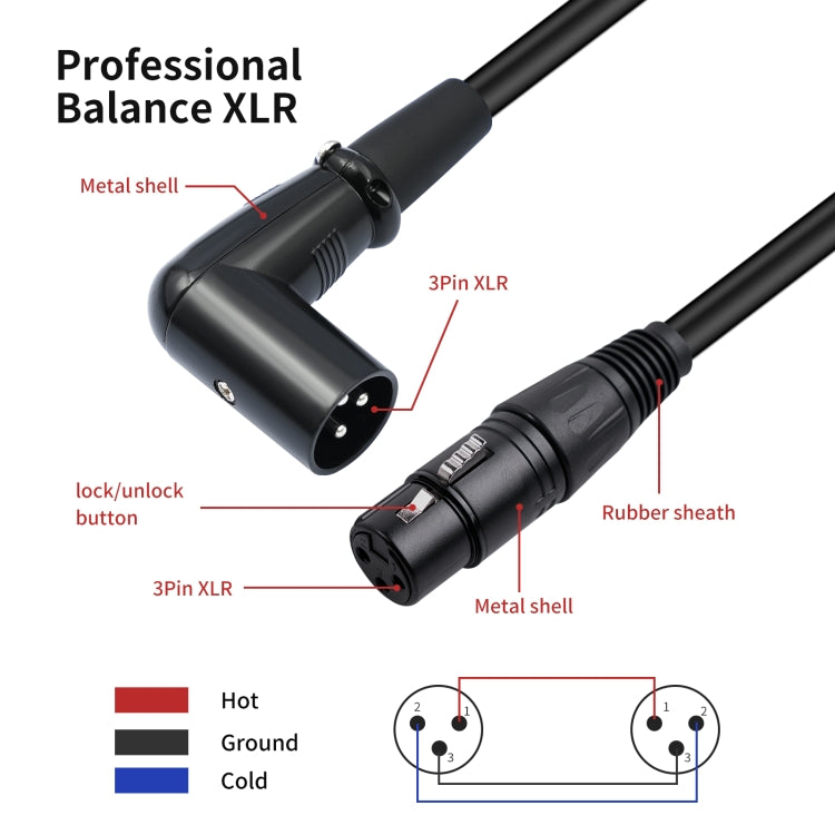 XK042L XLR 3 pines recto hembra a codo macho cable de audio, 0.3m, 1m, 2m, 3m, 5m, 10m