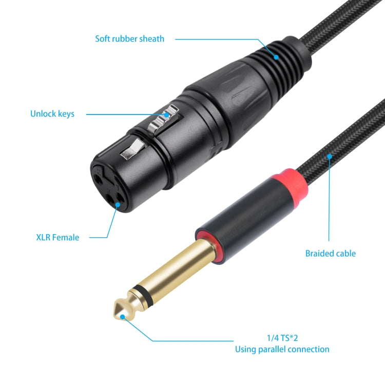 2020Y63 XLR hembra a doble 6,35 mm 1/4 TRS macho Cable de audio tipo Y, 1m, 2m, 3m