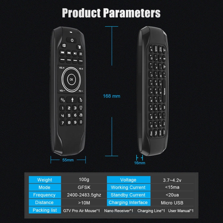 G7V Pro 2.4GHz Fly Air Mouse Teclado inalámbrico con retroiluminación LED Control remoto con giroscopio para Android TV Box / PC, compatible con voz inteligente