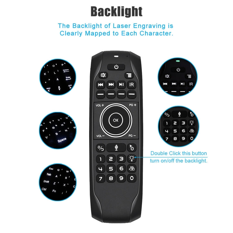 G7V Pro 2.4GHz Fly Air Mouse Teclado inalámbrico con retroiluminación LED Control remoto con giroscopio para Android TV Box / PC, compatible con voz inteligente