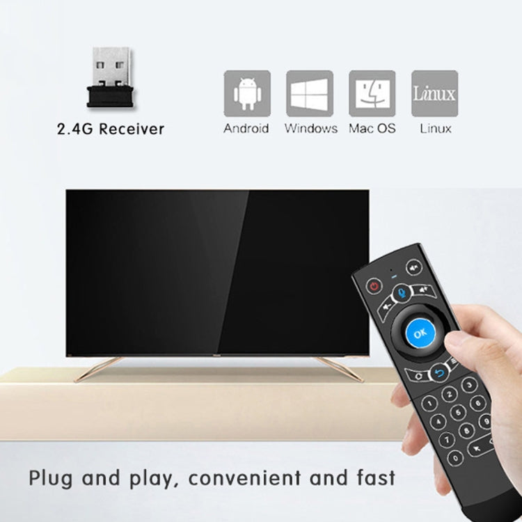 G21 2.4GHz Fly Air Mouse Teclado inalámbrico con retroiluminación LED Control remoto con giroscopio para Android TV Box / PC, compatible con voz inteligente, Blue