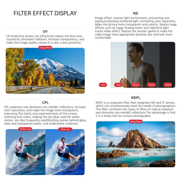 Para DJI Osmo Action 4 JUNESTAR Filtro de lente de cámara roscado, MCUV, CPL, ND8, ND16, ND32, ND64, ND1000, ND8PL, ND16PL, ND32PL, ND64PL, NIGHT, STAR, Streak Gold Drawing, Streak Blue Drawing, Macro 15X, Pink Diving Filter, Magenta Diving Filter     ...