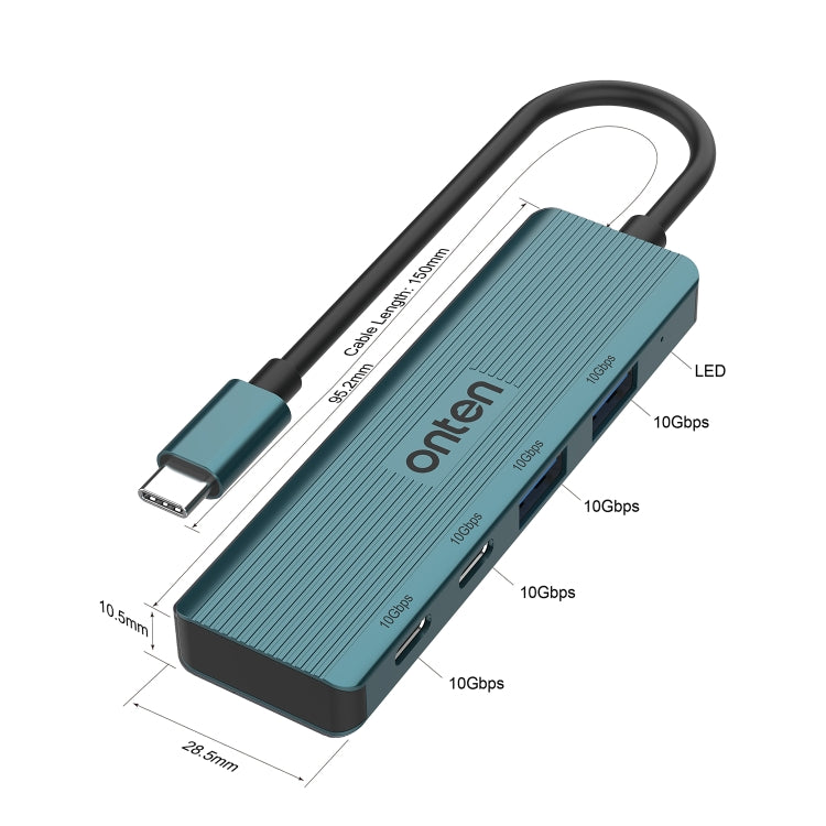 Estación de acoplamiento HUB 4 en 1 Onten UC622 de 10 Gbps USB-C / Type-C a 2 x USB + 2 x USB-C / Type-C, UC622