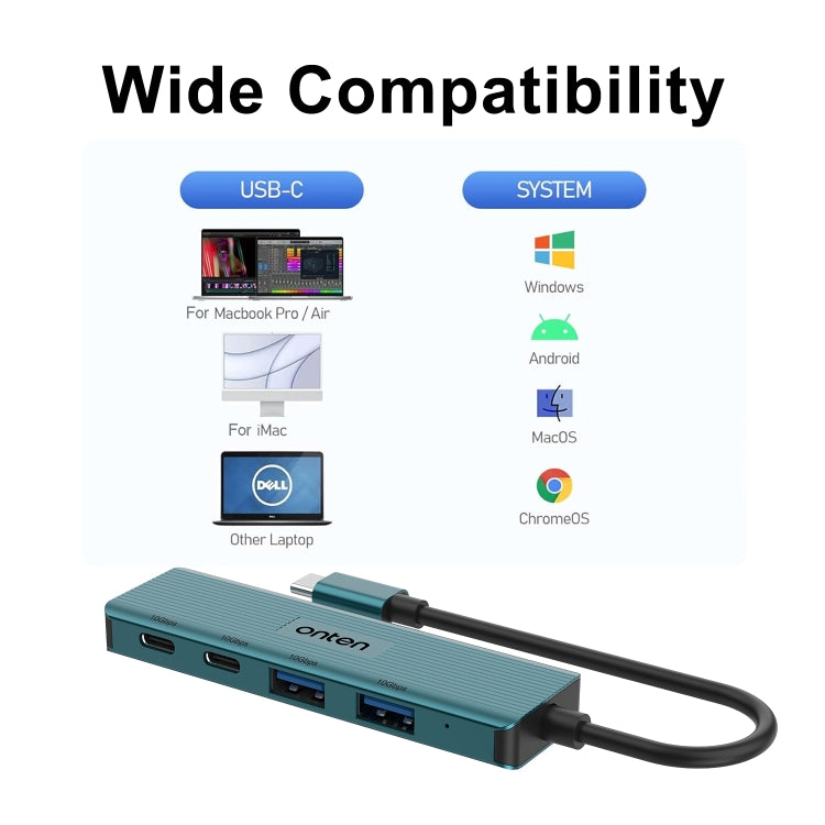 Estación de acoplamiento HUB 4 en 1 Onten UC622 de 10 Gbps USB-C / Type-C a 2 x USB + 2 x USB-C / Type-C, UC622
