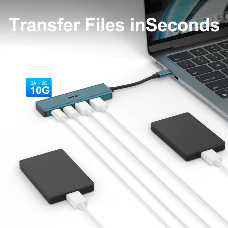 Estación de acoplamiento HUB 4 en 1 Onten UC622 de 10 Gbps USB-C / Type-C a 2 x USB + 2 x USB-C / Type-C, UC622