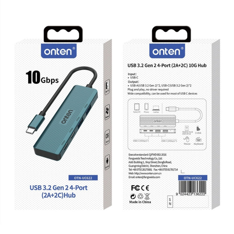 Estación de acoplamiento HUB 4 en 1 Onten UC622 de 10 Gbps USB-C / Type-C a 2 x USB + 2 x USB-C / Type-C, UC622