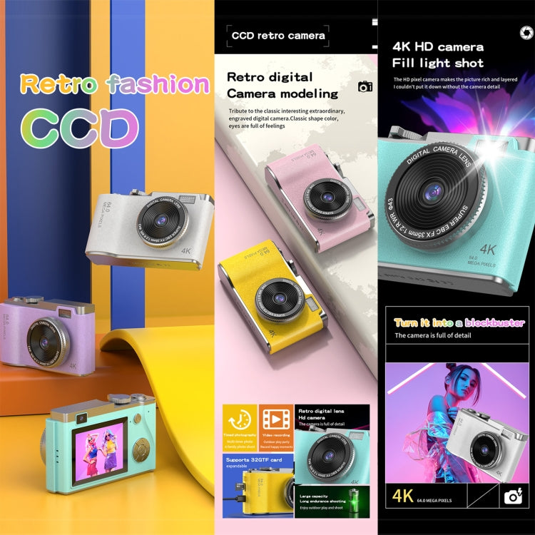 LK003 Cámara CCD HD 4K de doble lente de 2,4 pulgadas Cámara retro para niños, LK003
