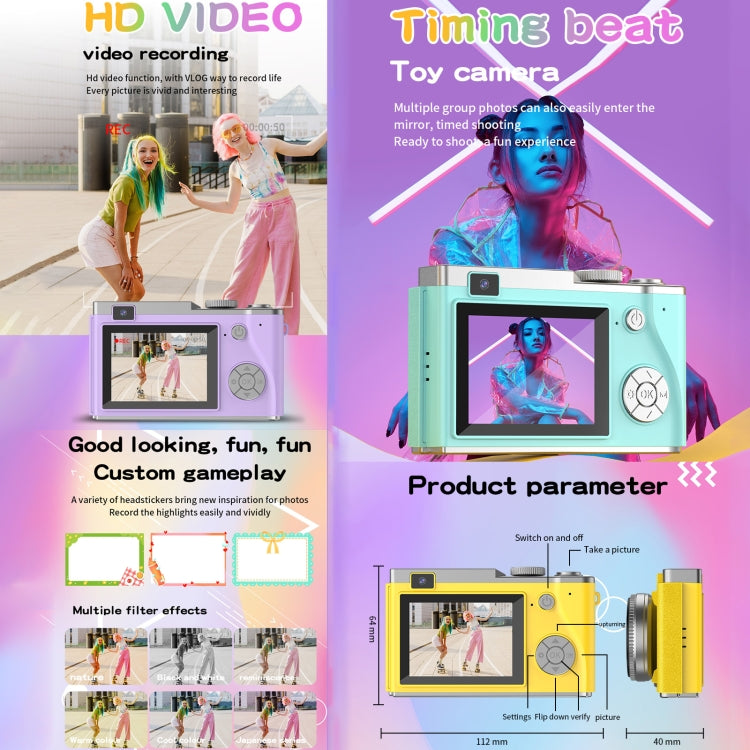LK003 Cámara CCD HD 4K de doble lente de 2,4 pulgadas Cámara retro para niños, LK003