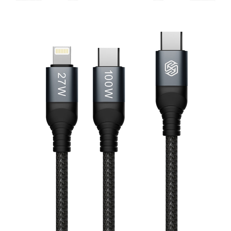 Cable de datos de carga rápida NILLKIN PD3.0 100 W/27 W USB-C/Tipo C a USB-C/Tipo C + 8 pines de doble alimentación, longitud: 1,5 m