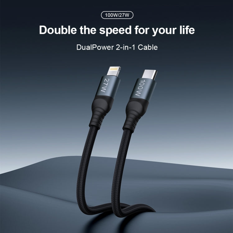 Cable de datos de carga rápida NILLKIN PD3.0 100 W/27 W USB-C/Tipo C a USB-C/Tipo C + 8 pines de doble alimentación, longitud: 1,5 m