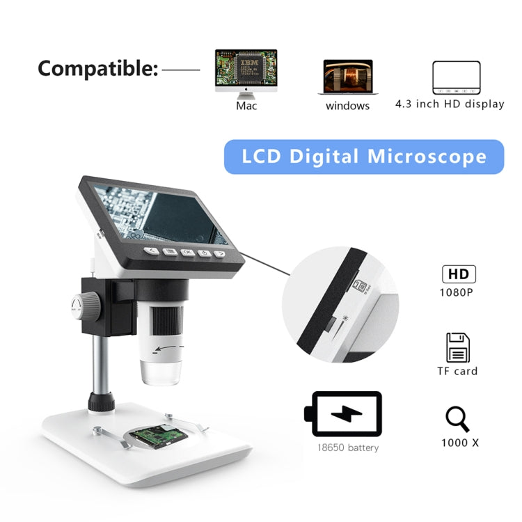 0-40 mm 1080P Pantalla LCD de 4,3 pulgadas Industria de reparación de teléfonos móviles Microscopio electrónico didital HD