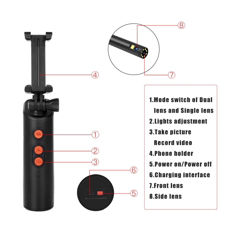 F280 1080P IP68 Cámara dual impermeable WiFi Endoscopio digital, 1m Snake Tube, 3m Snake Tube, 5m Snake Tube